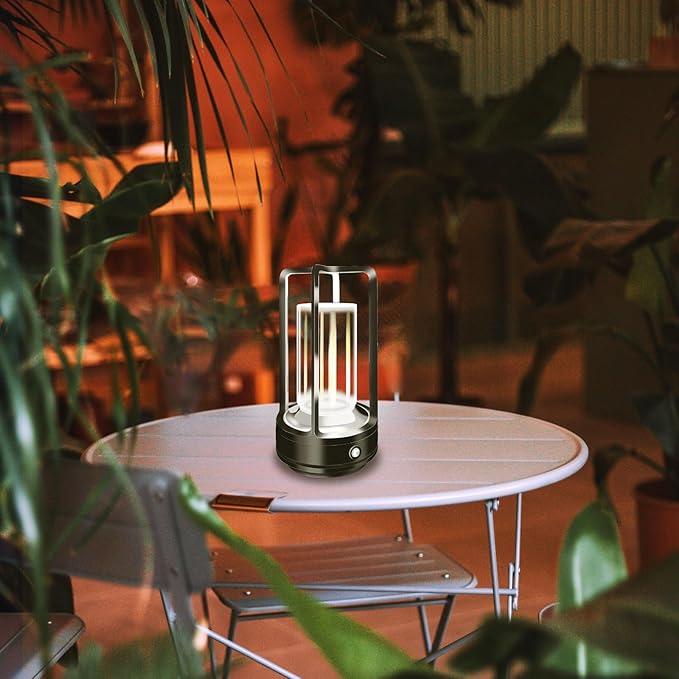Set of 2 Cordless Table Lamps, LED Rechargeable Table Lamp with 3 Color Stepless Dimmable, Indoor/Outdoor Table lamp for Patio/Camping/Bar/Coffee/Restaurant/Bathroom (Black 2 Pcs)