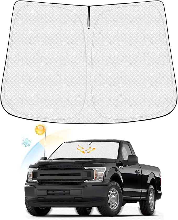 Canvcle Windshield Sun Shade for 2017-2022 Ford Super Duty F250 F350 F450 F550 Thicken 6-Layer Foldable Front Window Sunshade Sun Visor Protector Block UV Rays Keep Vehicle Cool