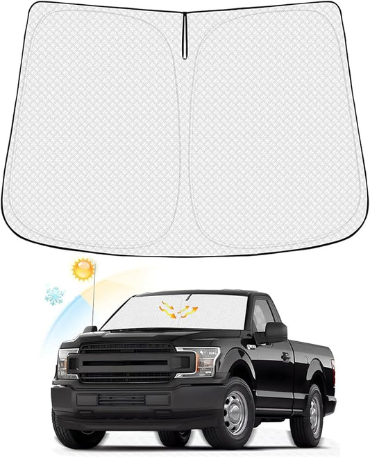 Canvcle Windshield Sun Shade for 2017-2022 Ford Super Duty F250 F350 F450 F550 Thicken 6-Layer Foldable Front Window Sunshade Sun Visor Protector Block UV Rays Keep Vehicle Cool