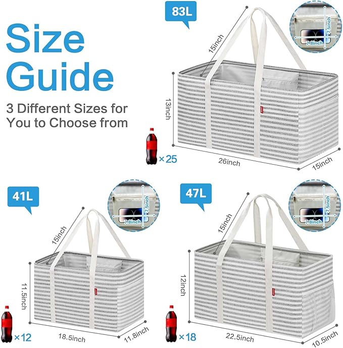 LHZK Standing Utility Tote Bag with Metal Wire Frame and the Sides Rinforced, Large Tote Bag with Handle, Reusable Grocery Bags Foldable, Beach Bag, Car Tote (Gray, 18.5''x11.8''x11.5'') | Metal Wire Frame