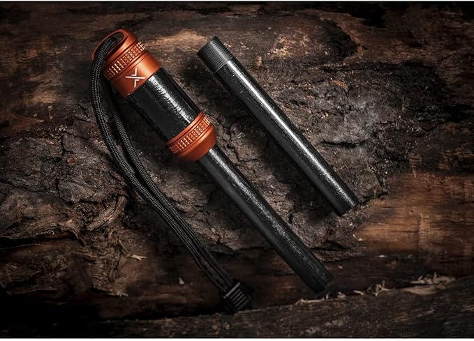 Exotac fireROD XL Ferrocerium Firestarter with Replaceable 1/2 in. Diameter Waterproof Ferro Rod Striker, Heavy-Duty Flammable Repair Tape, and Tinder Capsule Compartment with Included quickLIGHT Tabs