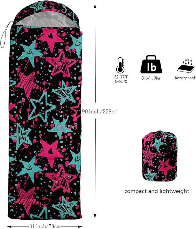 QOOMO Axolotl Cute Camping Sleeping Bags,3 Season Warm & Cool Weather,Lightweight,Waterproof Sleeping Bags for Adults & Kids,Traveling,and Outdoors