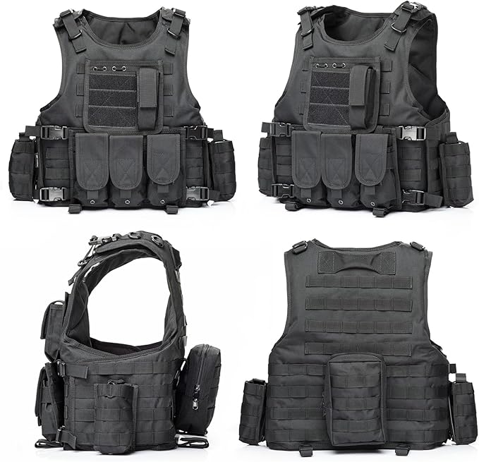 VPZenar Tactical Vest for Men, Airsoft Vest, Black Molle Vest and Cap Protective Equipment, Tactical Airsoft Gear