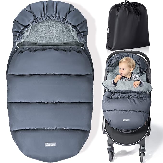 Orzbow Universal Stroller Footmuff, Winter Baby Stroller Bunting Bag, Warm Coral Fleece Stroller Sleeping Bag for Cold Weather, Waterproof & Windproof, Baby Winter Must Have, Grey