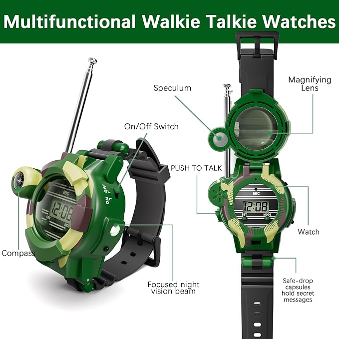 Walkie Talkies Set for Kids, Outdoor Camouflage Adventure Gear Toys, Adventure Hunting Game Toys Gifts, Children's Binoculars, for Boy Girls Aged 6+