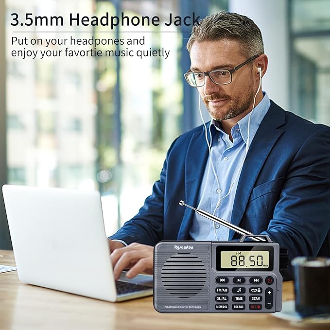 Portable AM/FM Radio, Small Pocket Radio with Bass Speaker, Support Micro SD Card and Record, Long Battery Life, Alarm and Sleep Function