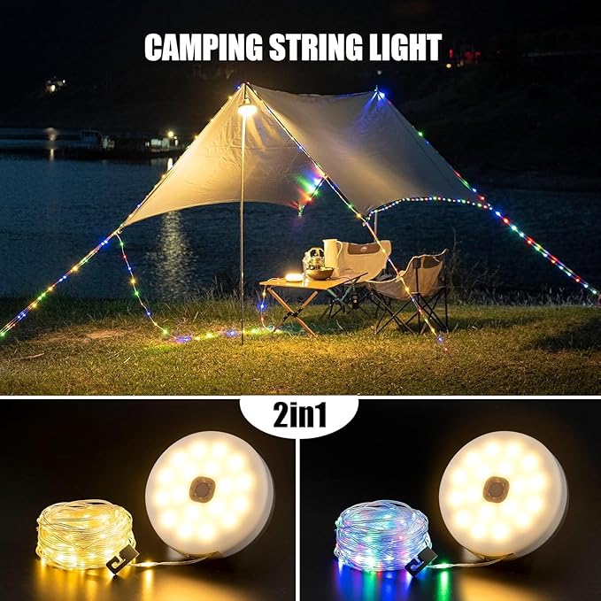 Solar Camping String Lights, 4 in 1 Outdoor Camping Lantern with 8 Lighting Modes(72.2Ft), Quick 30s Recovery, Waterproof, Type-C Fast Charging, Portable Camping Lights for Camping/Yard/Hiking