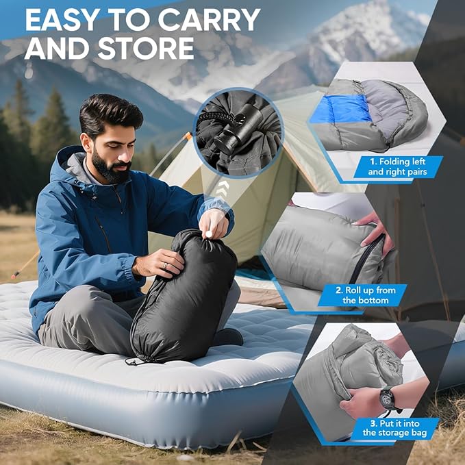 OBTANIM Sleeping Bags Portable Waterproof Camping Sleeping Bag for Adults Kids 4 Seasons Cold Weather or Warm Backpacking Hiking Travel Indoor Outdoor Use