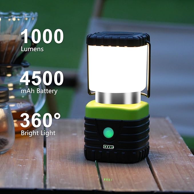 Jarxin 2PCS 3200K Warm Light LED Camping Lantern Rechargeable 1000LM, 4500mAh Power Bank, Flashlight for Hurricane Emergency, Hiking, IP44 Waterproof Lantern(Green)