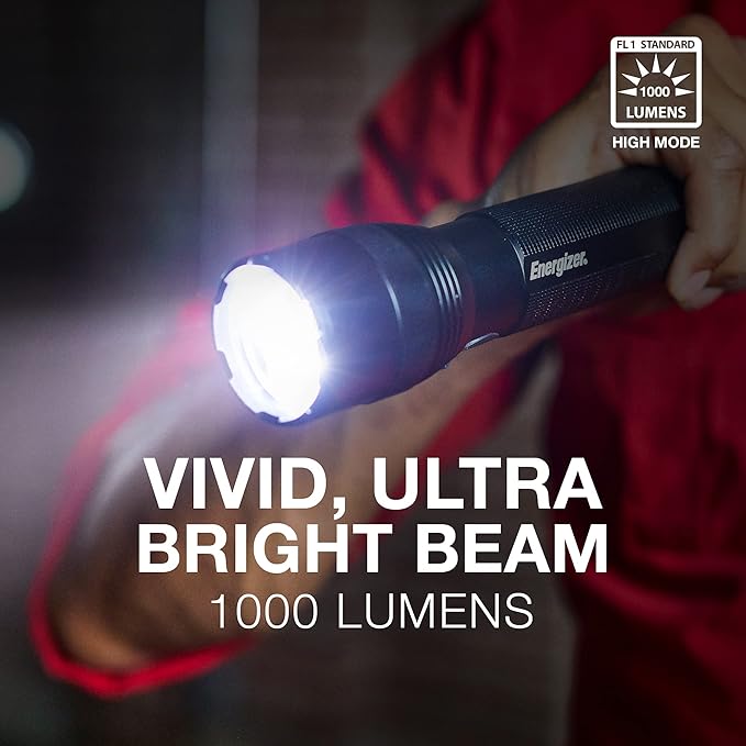 Energizer TacR-1000 Flashlight Rechargeable, Bright Rechargeable Tactical Flashlight for Emergencies and Camping Gear, Water Resistant Flashlight, USB Included