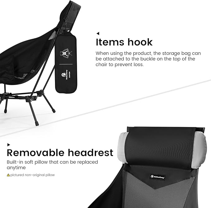 MellowCamp High Back Camping Chair, Oversized Comfort Design Collapsible Camp Chair with Pillow (Black)