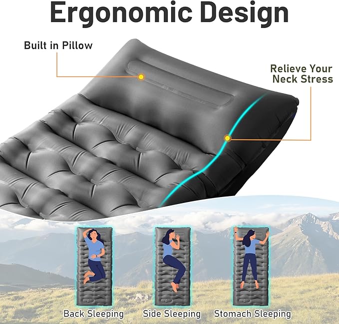 KASBAH Camping Sleeping Pad,Extra Wide 6 inch Thick Inflatable Sleeping Pads with Built-in Foot Pump and Pillow,Ultralight Camping Mat Gear for Outdoor Hiking,Camping