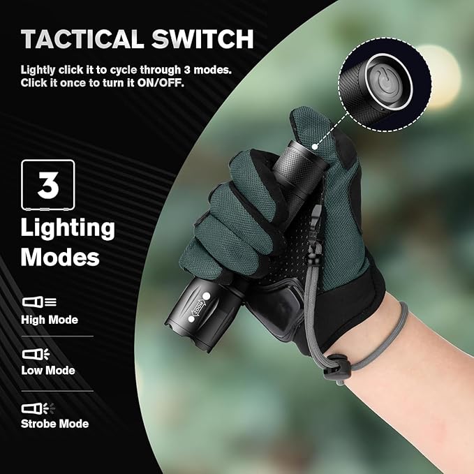 RECHOO 4Pack LED Flashlight, Bright Small Flashlights High Lumens with 3 Modes, Pocket Mini Flashlight Battery Powered, Flash Light Adjustable Focus, Waterproof Flashlights for Home Emergency Camping