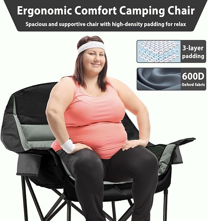 Youtanic Oversized Camping Chair, Portable Folding Camping Chairs with Side Pocket, Cup Holder and Carry Bag, Heavy Duty Outdoor Camping Chairs for Adults, Fishing, Sports, Trip, up to 400lbs, Style 4