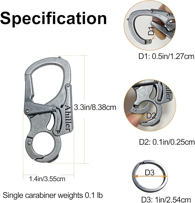 Ahiller Carabiner Keychain Clip, Double Lock Designed - Tungsten Steel Tip, Multifounction Tools for Camping, Hiking, Fishing, Outdoor Survival