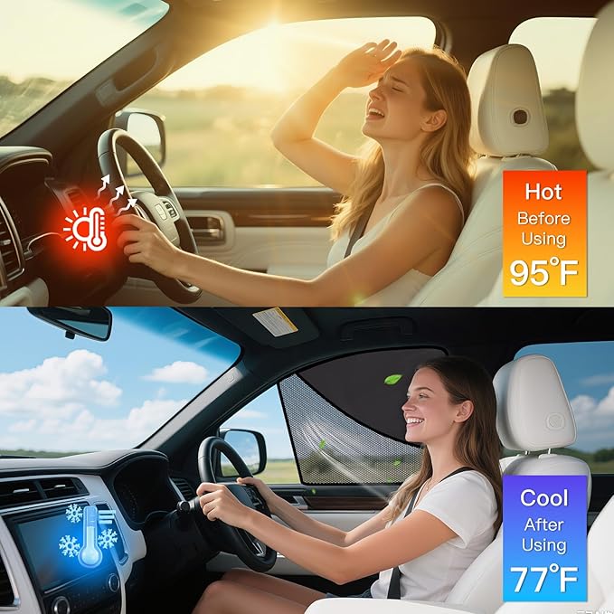 ZATOOTO Car Window Shades Upgraded Driver Side Window Shade with Blackout Layer Foldable Desgin Adjustable Half-Blackout & Mesh Design Just Snap by Magnet Universal for Most Cars