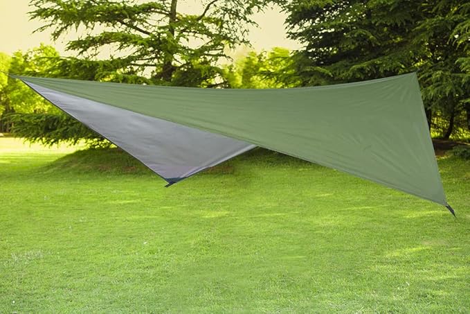 Camping Hammock, Double & Single Portable Hammock with Tree Straps, Lightweight Nylon Hammock Swing Set with Net and Rain Fly Tarp and Pocket for Backpacking Hiking Travel Outdoor(Green+Green)