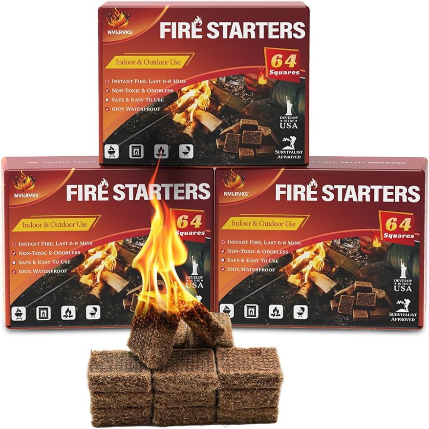 Nvkrvks Fire Starter Squares 192, Natural & Odourless FireStarters Cubes for Campfire, Fireplace, Chimney and Barbecue, Water Resistant, Easy to Ignite, Safe Camping Accessories