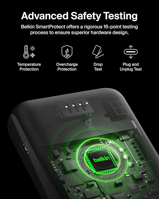 Belkin Power Bank with Integrated Cable, Fast Charging USB-C, 20000 mAh 30W, Portable Charger Power Bank USB C for iPhone 17, Air, Pro, Pro Max, iPad, AirPods, Apple Watch, Galaxy S25, & More - Black