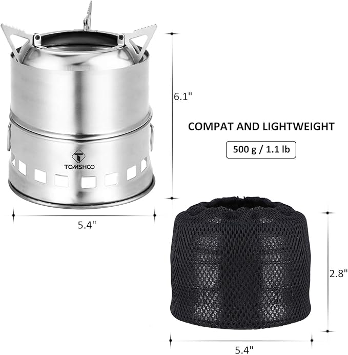 TOMSHOO Camping Stove, Portable Folding Windproof Wood Burning Stove Compact Stainless Steel Alcohol Stove Outdoor Camping Hiking Backpacking Picnic BBQ