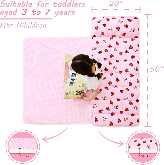 Lasoftan Toddler Nap Mat with Pillow and Blanket, Extra Large Rolled Napping Mats,Slumber Bags for Boys Girls,Kids Sleeping Bag for Daycare, Preschool Travel Camping