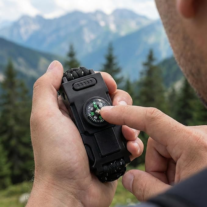 Outdoor Survival Wristband – Tactical Paracord Band with LED Light, Compass, Fire Starter, Whistle & Multitool for Camping, Hiking, and Emergency EDC