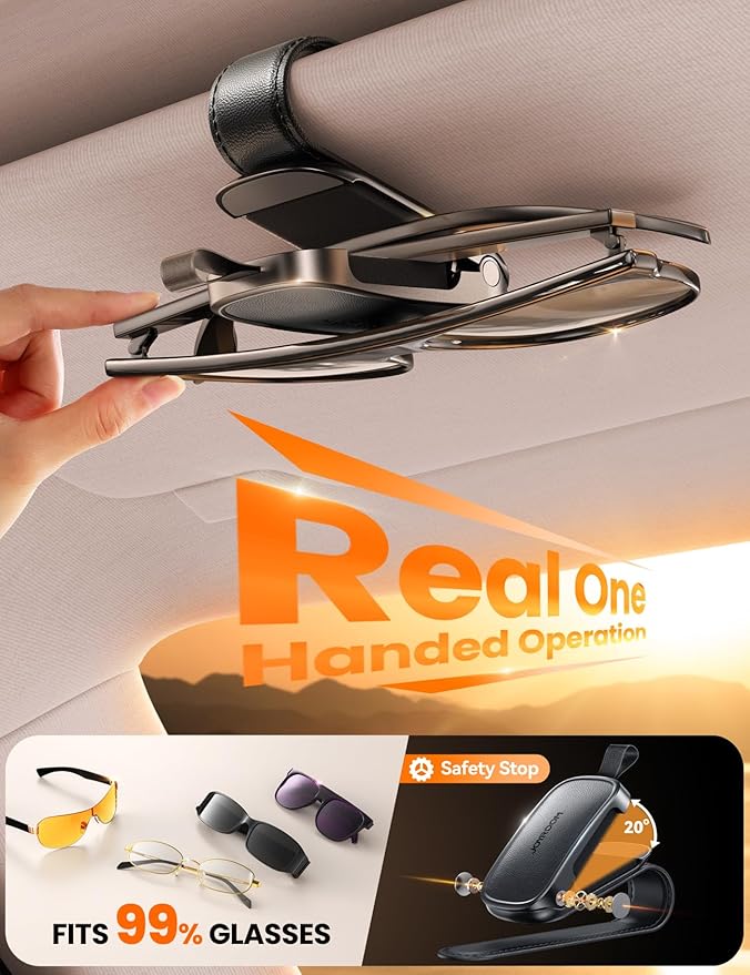 JOYROOM Sunglass Holder for Car Visor Magnetic Leather One-Handed Operation Non-Slip Universal Car Visor Clip Accessories (Black)