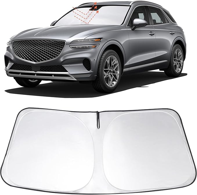 Windshield Sun Shade Custom Fit 2022 2023 2024 2025 2026 Genesis GV70 Accessories Foldable Sunshade Sun Blocker Front Window Shades Covers Keeps Car Cooler