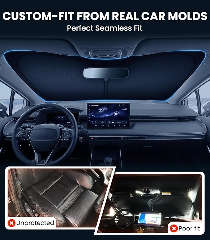 Zanch Custom Windshield Sun Shade for Toyota Corolla 2019-2026, 7-Layer UV & Heat Block, 3D Laser Scanned, Interior Protection, Keep Car Cooler, Foldable Car Accessories