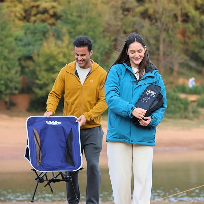 Wildhiker Ultralight Backpacking Chair – Compact Camping Chairs for Adults with Pouch, Weighs 2.8 lbs with Anti-Sinking Large Feet for Beach, Hiking, Motorcycle, Travel, Festival – Indigo Blue
