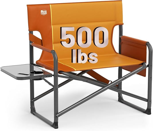 Timber Ridge XXL Director’s Chair – Heavy Duty Folding Camping Chair for Adults, 500lb Capacity, Extra Wide Padded Seat for Camping, Sports, Lawn, Courtyard, and Outdoor Use, Orange