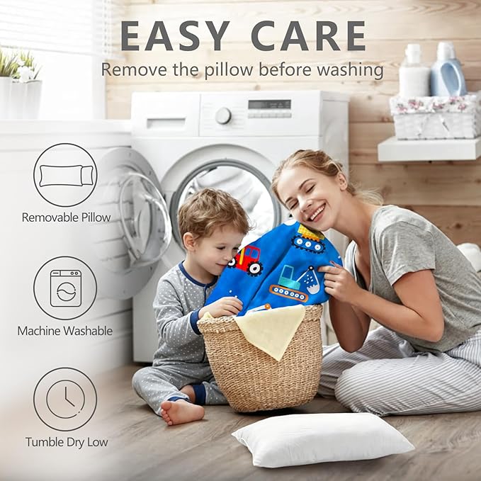 Primlect Thickened Toddler Nap Mat with Removable Pillow and Minky Blanket, Extra Large 55''x35'' Sleeping Bag, Washable, Roll up, Perfect for Daycare, Preschool, Kindergarten, Boys and Girls Blue Car