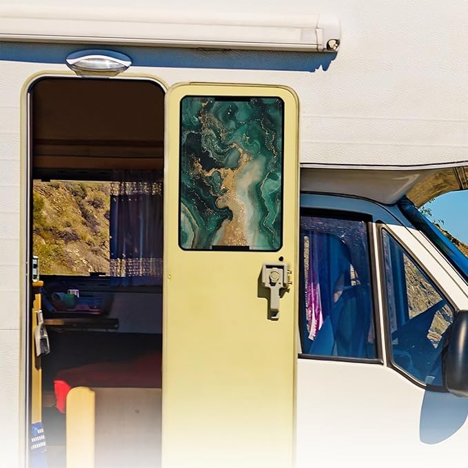 Green Marble Rv Door Window Shade Cover, Rv Blackout Curtains with Uv Protection, Cover Camper Door Window Shade