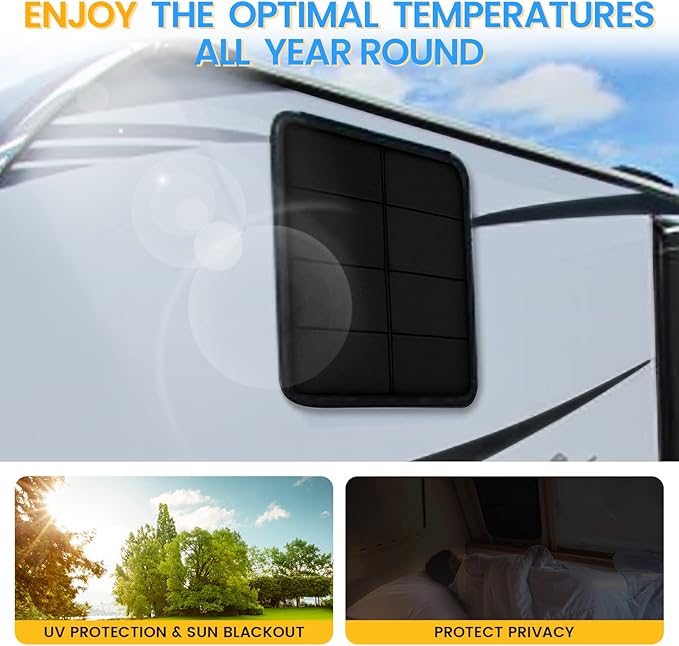 funomo RV Large Side Window Shade, 30 × 26 inch Foldable Magnet RV Blackout Window Cover, Keystone Outback Travel Trailer Side Windows Cover, UV Rays Protection Waterproof Thickened Oxford (Black)