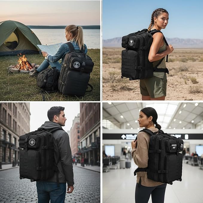 45L Military Tactical Backpack for Men & Women Bug Out Bag Assault pack Molle Daypack Hiking Trekking Rucksack(45L black)