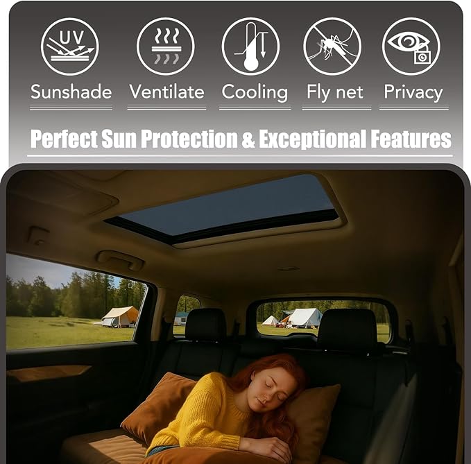 Magnetic Sunroof Sun Shade, Car Moonroof Side Window Breathable Sun Roof Screen Mesh Net, Quick Install, UV Protection, Release Heat and Ventilation for Car Overnight Camping, Parking on Trips