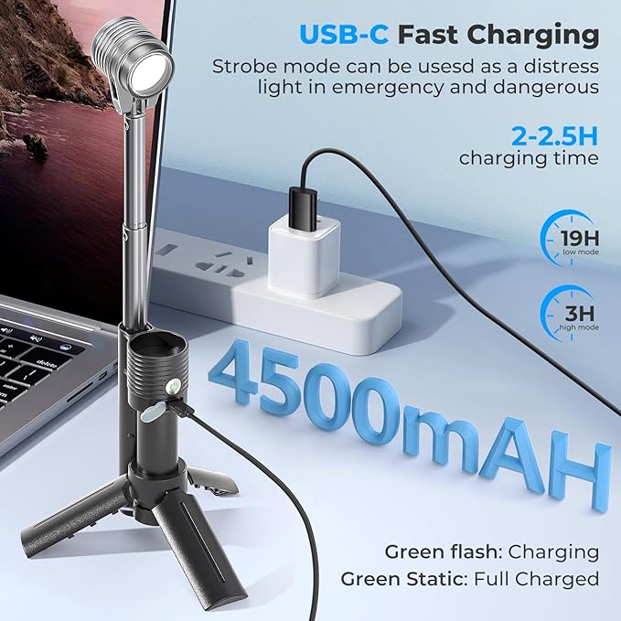 AsFrost Flashlight Camping Lights 2in-1, 180°Flip Dual Lamp 8-Mode LED Bright Weird Cool Unique Flash Light Camp Lantern Waterproof 4500mAh Type-C for Outdoor Home Emergency, Gift for Teen Men Women