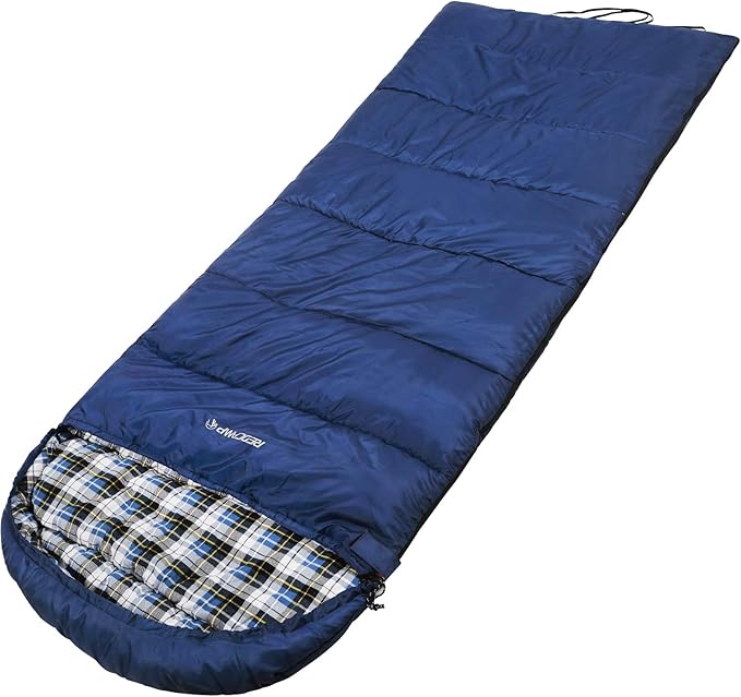 REDCAMP Flannel Sleeping Bag for Adults, Comfortable Cotton Sleeping Bags for Camping with Detachable Hood, Red/Grey/Blue/Black
