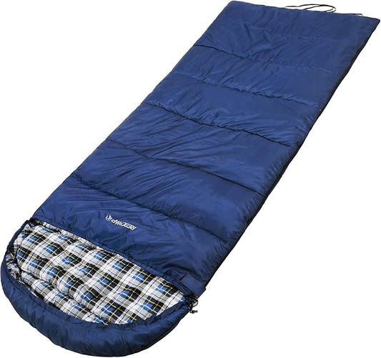 REDCAMP Flannel Sleeping Bag for Adults, Comfortable Cotton Sleeping Bags for Camping with Detachable Hood, Red/Grey/Blue/Black