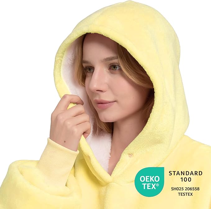 Krifey Wearable Blanket Hoodie, Oversized Sherpa Fleece Sweatshirt with Giant Pocket, Birthday Gifts for Women, Mom, Sister, Pastel Yellow