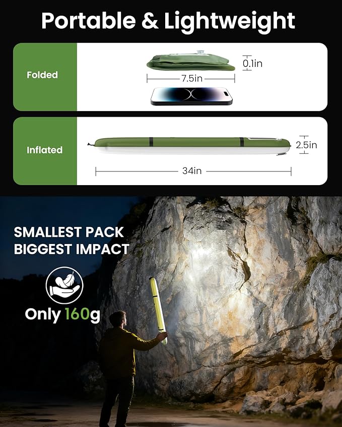 34" Inflatable Solar Camping Lantern & 4000mAh Power Bank, 339LM Ultra Bright LED Light Tube, USB-C Rechargeable & IP66 Waterproof Portable Tent Lamp for Hurricane, Power Outage, Backpacking, Survival