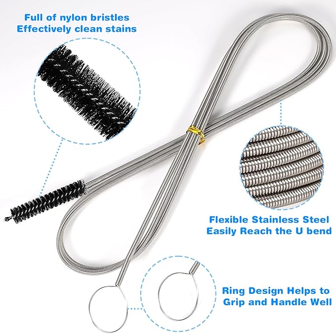 Ixiaoyoo Cleaning Brushes Set, 10 Pieces 8 Inch Nylon Tube Brush + 60 Inch Flexible Long Drain Brush, Hose Pipe Brush, Suitable for Home Kitchen, Bathroom, Fish Tank, Water Pump Accessories (Black)
