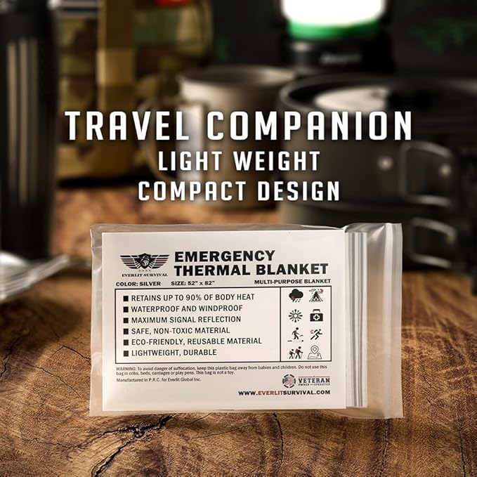 EVERLIT Emergency Mylar Thermal Blankets -Space Blanket Survival kit Camping Blanket Perfect for Outdoors, Hiking, Survival, Bug Out Bag ，Marathons or First Aid 1(Gold & Silver, 4 Pack)
