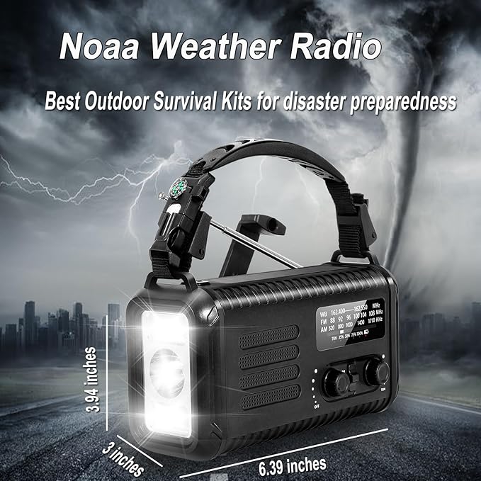 Emergency Hand Crank Radio, NOAA Weather Radio, 20000mAh Rechargeable Solar AM/FM Radio, Portable USB-C Fast Charger, Flashlight, Reading Lamp SOS Alarm for Hurricane Storm Camping Hiking (Black)