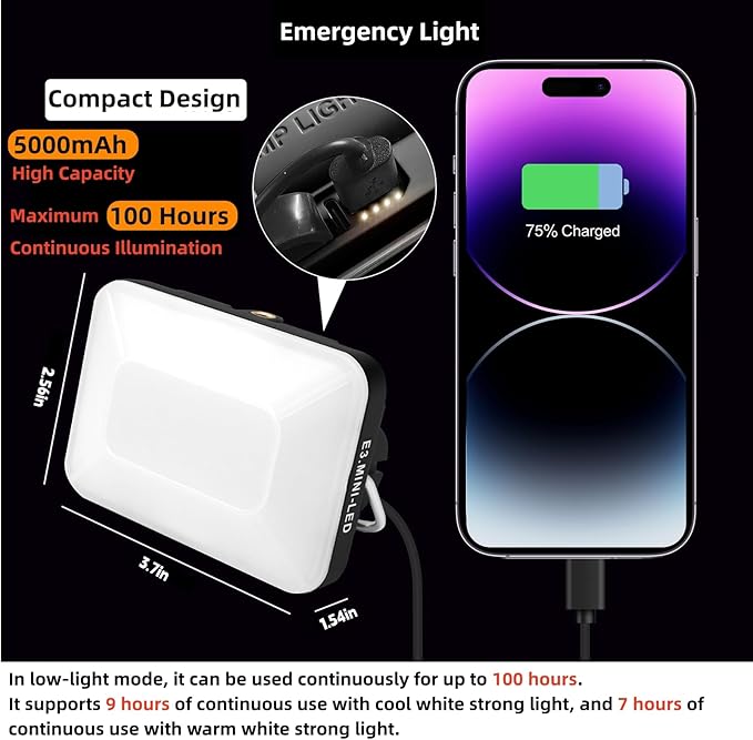 DOTWISE Camping Lantern Rechargeable 5000mAh, Lanterns for Power outages Max 850LM, 6 Light Modes&Stepless Dimming,3 Mounting Options, IP54 Waterproof (Black)