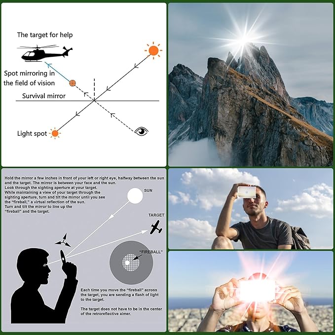 Signal Mirror Survival Kits Military Grade, 3 x 5 in Camping Mirror with Survival Whistle, Gifts for Men, Birthday Gifts for Fathers Husband Boyfriends