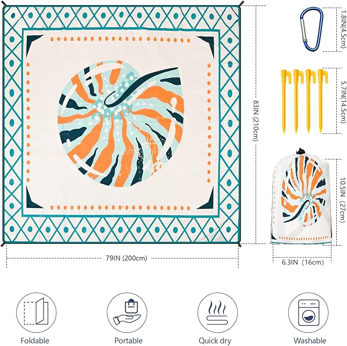 HIHOHO Beach Blanket Waterproof Sandproof Extra Large Beach Mat 79" X 83"/120"x108"for 1-8 Adults Quick Drying Durable Outdoor Picnic Mat for Beach Travel Camping Hiking