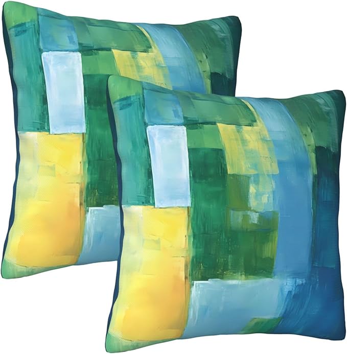 Teal Abstract Throw Pillow Covers 18x18 inch Set of 2 Blue and Green Pillow Case Cushion Cover for Home Sofa Couch Living Room Car Decor