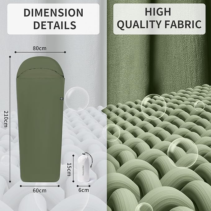Naturehike 4.5oz Ultralight Washable Sleeping Bag Liner, Lightweight Adult Sleep Sack & Travel Sheets for Backpacking, Hotel, Camping, Hostels, ZY20