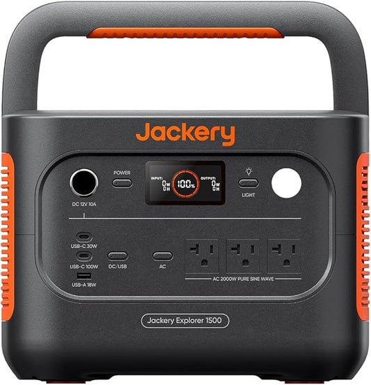 Jackery Explorer 1500 v2 Power Station, 1536Wh LiFePO4 Solar Generator, 2000W Output (4000W Peak), 1 H Fast Charge, 10ms UPS, for Outdoor, Emergency Backup, Camping, RV, Off-Grid